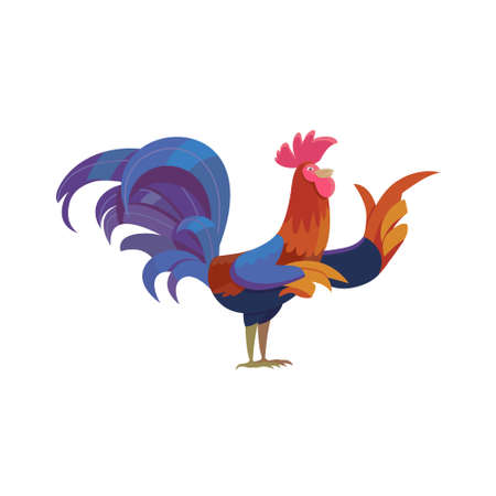 Amazing cartoon illustration of rooster. Vector character illustration of simbol of new year 2017. Concept of holiday and new year postcard.のイラスト素材