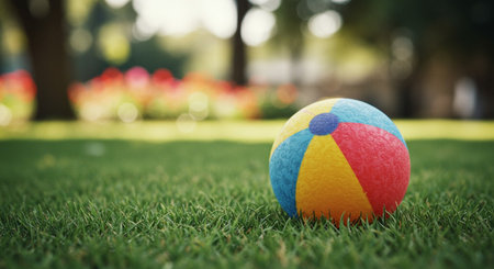 Volleyball ball on green grass in the park. 3D renderingの素材