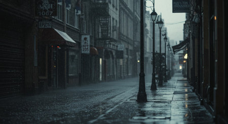 Street in a rainy day in the old town of Riga, Latviaの素材