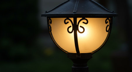 Lantern in the park at night. Close-up.の素材