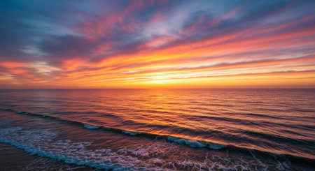 Beautiful sunset over the sea. Panoramic seascape.の素材