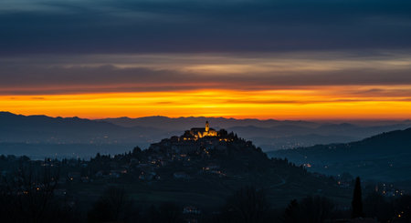 Sunset over the village of Montepulciano, Tuscany, Italyの素材