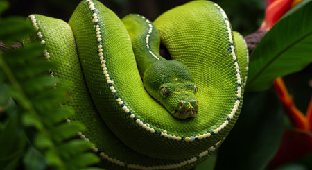 Green snake in the forest. Green boa constrictor.の素材