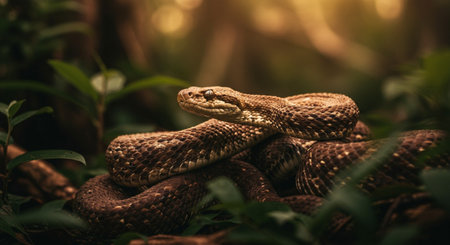 Close up of a snake in the forest.Vintage tone.の素材