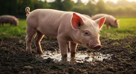 Little pigs in the meadow. Piglet on the farm.の素材