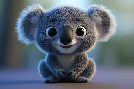 Cute little koala with blue eyes. 3D illustration.の素材