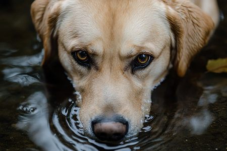 Labrador Retriever in a pool of water. Dog portrait.の素材