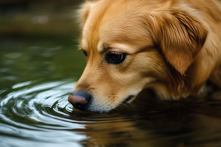 Golden Retriever in the water. Portrait of a dogの素材
