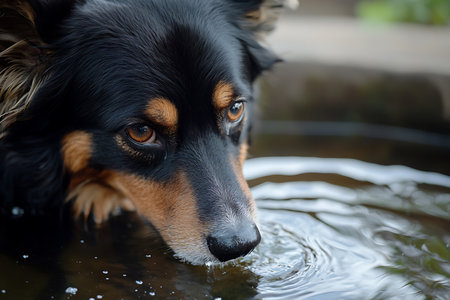 Portrait of a dog in the water. Shallow depth of field.の素材