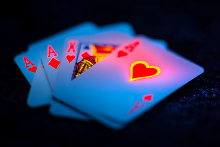 Playing cards on a dark background. Toned image. Selective focus.の素材