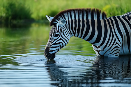 Plains Zebra (Equus quagga) drinking waterの素材