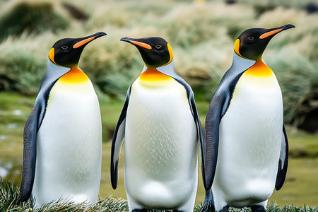 King penguins on a rock in the wild. Wildlife scene from nature.の素材