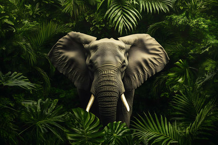 Elephant in the jungle. 3d rendering, 3d illustration.の素材
