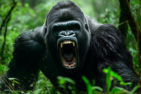 Gorilla in the rainforest. Wildlife scene from nature.の素材