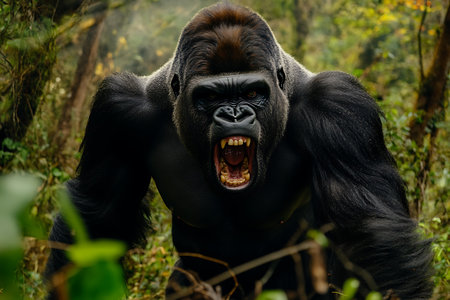 Portrait of a gorilla in the jungle. Wild african animal.の素材