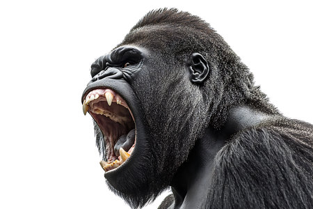 Portrait of a gorilla isolated on white background with clipping path.の素材