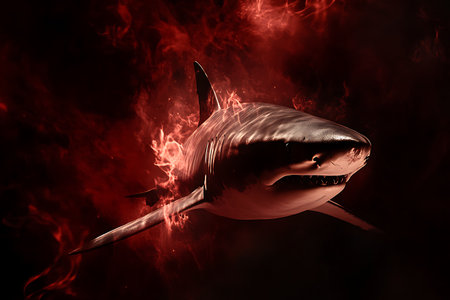 Great White Shark in the Fire. 3D rendered Illustration.の素材