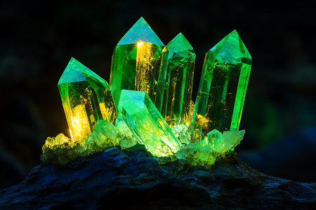 Emeralds on the rock in the forest. Natural background.の素材