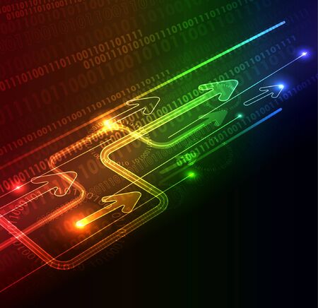 Stylized abstract background with digital symbols and glowing elements のイラスト素材