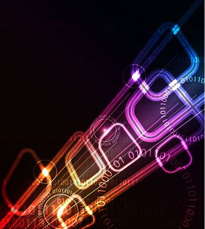 Stylized abstract background with digital symbols and glowing elements のイラスト素材
