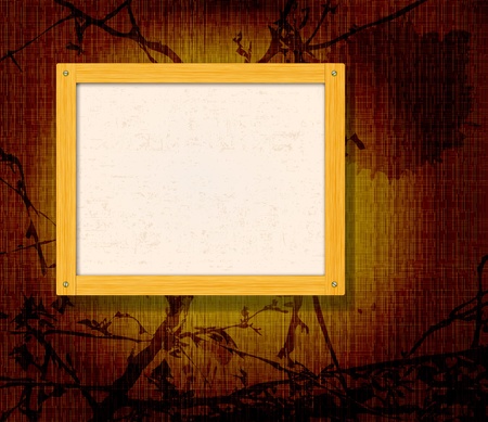 Old wooden frame for photo on the golden fabric background のイラスト素材
