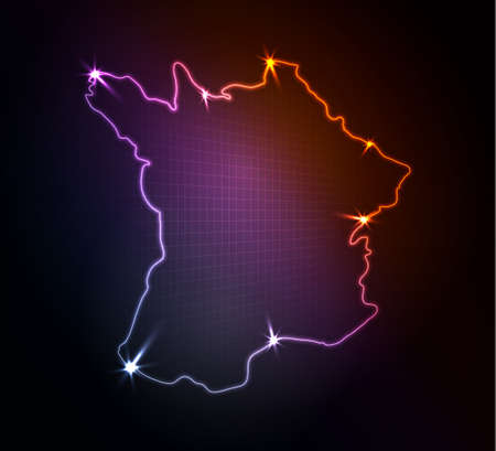 France map, stylized glowing vector illustration のイラスト素材