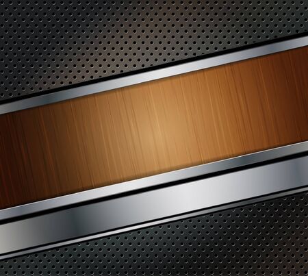 perforated metal background with wooden bannerのイラスト素材