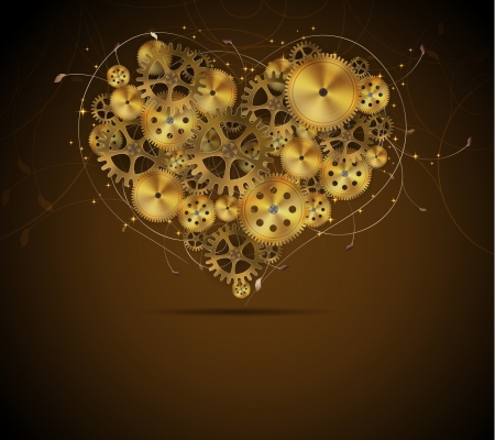 Abstract mechanical heart with floral elements, vector illustrationのイラスト素材