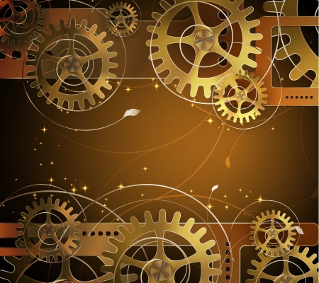 Abstract mechanical background with floral elements, vector illustrationのイラスト素材