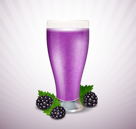 Blackberry smoothie with berries and leavesのイラスト素材