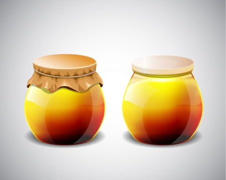 Two jar of jam with plastic and paper capのイラスト素材