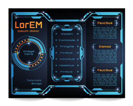 Tri-fold brochure template, Futuristic HUDのイラスト素材
