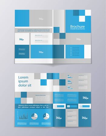 Brochure template design with rectangle shapes in blue, grey and white colorsのイラスト素材