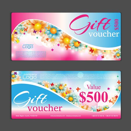 Gift voucher template. Can be use for shopping cards, discount coupon, discount card , web design and other. illustration. Abstract designのイラスト素材