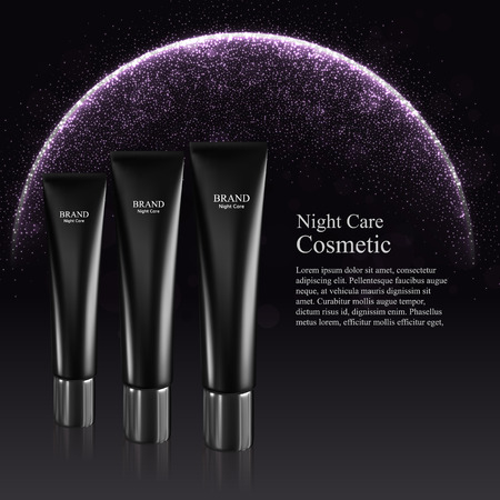 Cosmetic ads poster. Cream mask bottles isolated on the black background. Mockup 3D Realistic vector illustrationのイラスト素材