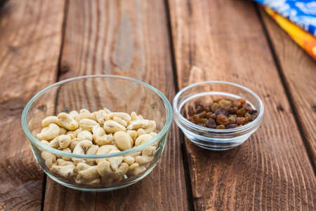 Cashew and raisins in the glassy pialatsの写真素材