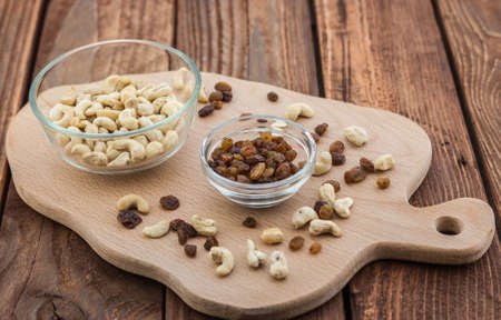 Cashew and raisins in the glassy pialatsの写真素材