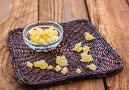 Dried ananas in the glassy pialatの写真素材