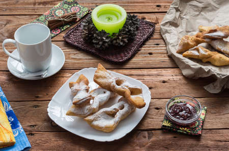 The crispy twiglets on the white porcelain plateの写真素材