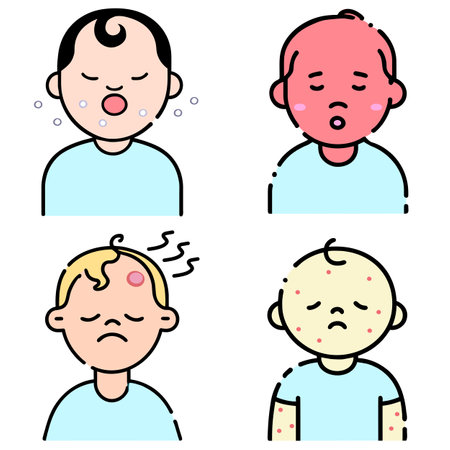 graphic illustrated Icon set sick kid belch fever temperature abscess bubonic head Injuryのイラスト素材