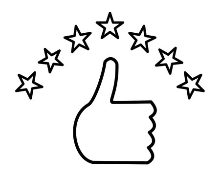 graphic illustrated Hand thumb up with seven stars icon outline vectorのイラスト素材