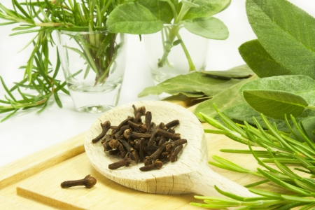 spices on a cutting boardの写真素材
