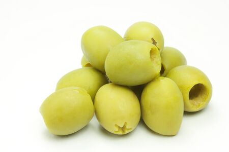 green olives on white backgroundの写真素材