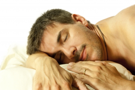 face of a Caucasian man while he is sleepingの写真素材