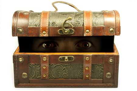 left eyes in dim light inside a trunk ajar