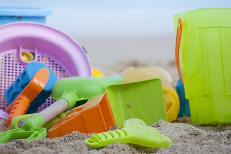gear and beach toys for childrenの写真素材