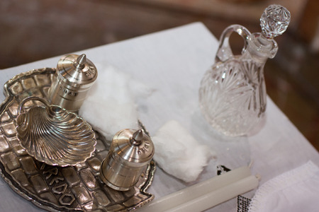 distinctive religious symbols of baptismの写真素材