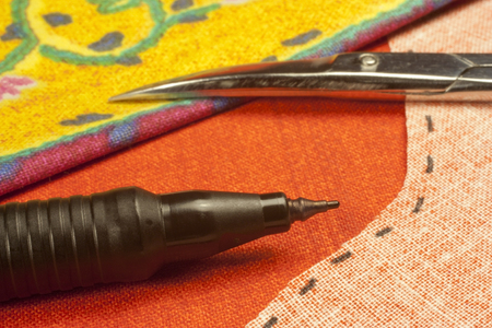 fabrics and tools to create decorations aloneの写真素材