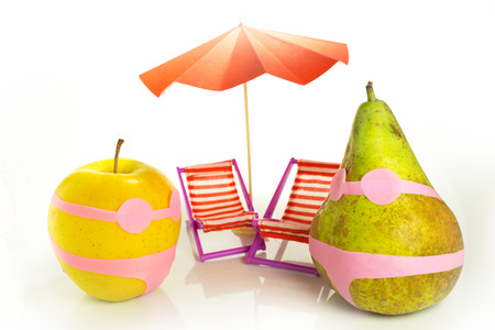 representation of women do not fit in a swimsuit like apple and pearの写真素材