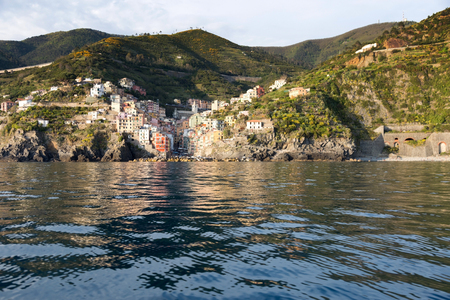 view of a picturesque village perched on a rockの写真素材